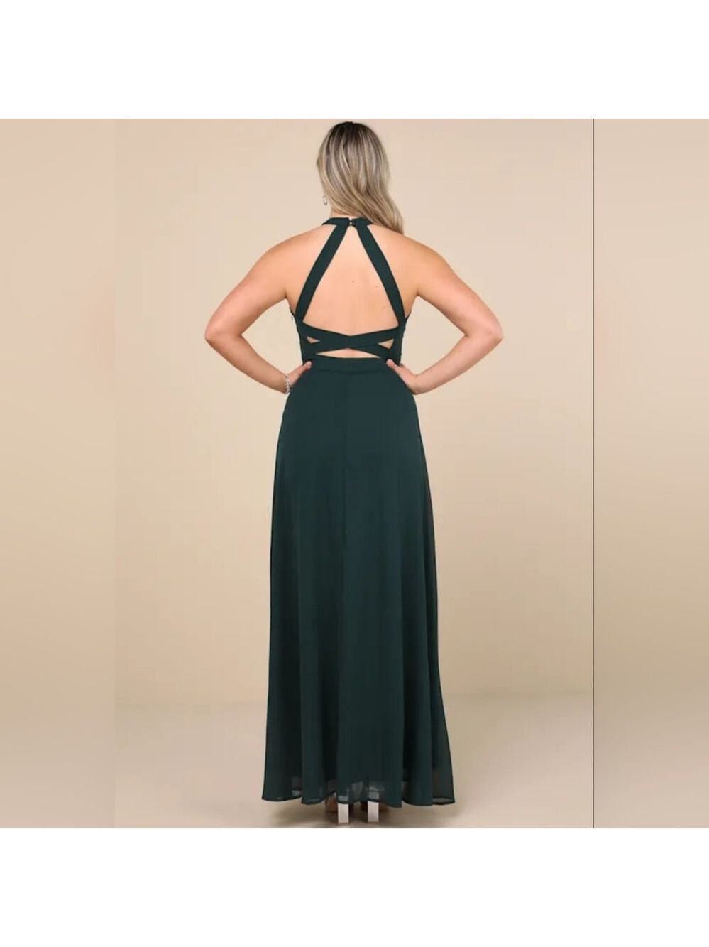 Lulus - Confidently Charismatic Emerald Backless Halter Maxi Dress - Picture 7 of 10